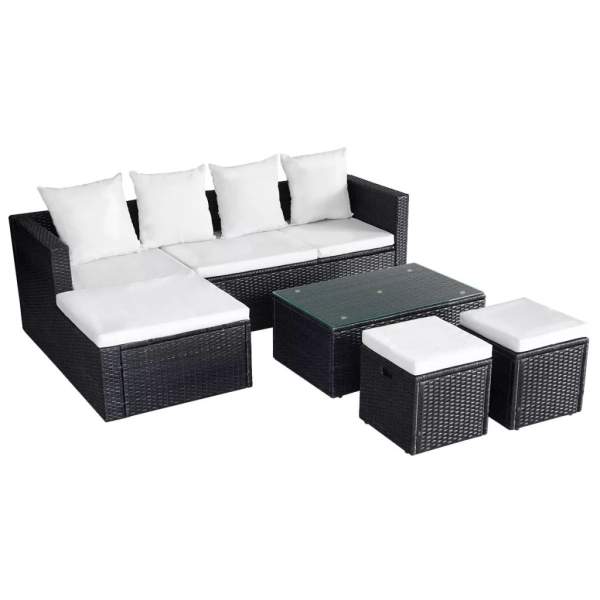  4-tlg. Garten-Lounge-Set mit Auflagen Poly Rattan Schwarz