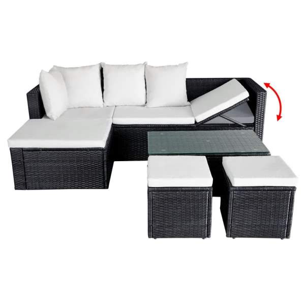  4-tlg. Garten-Lounge-Set mit Auflagen Poly Rattan Schwarz