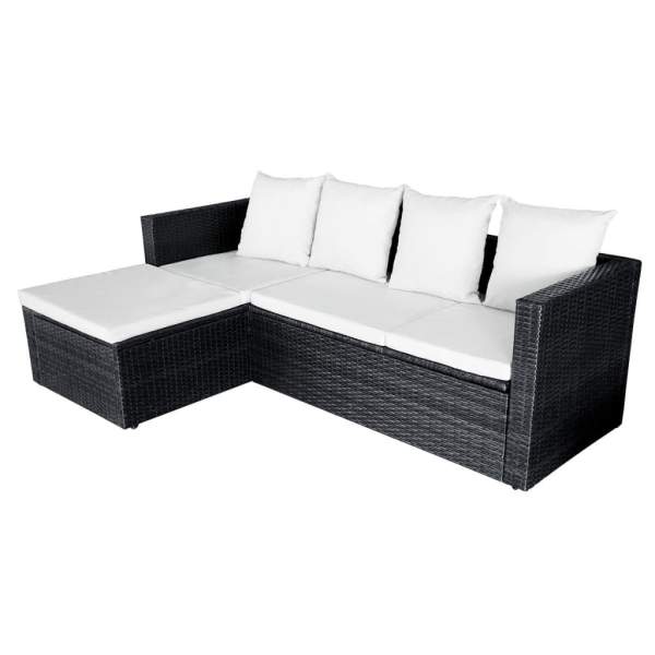  4-tlg. Garten-Lounge-Set mit Auflagen Poly Rattan Schwarz