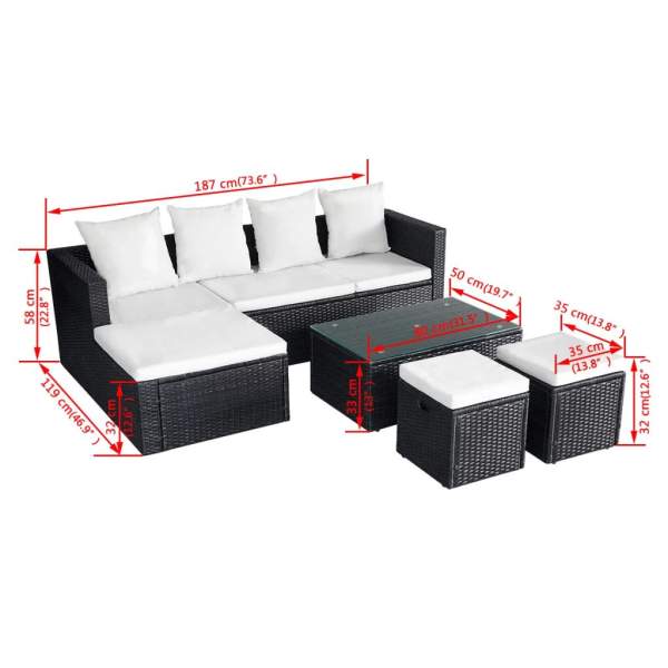  4-tlg. Garten-Lounge-Set mit Auflagen Poly Rattan Schwarz