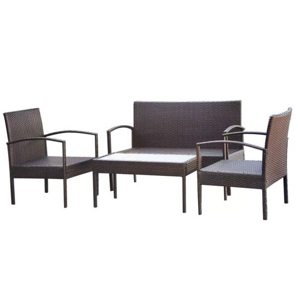  4-tlg. Garten-Lounge-Set mit Auflagen Poly Rattan Braun