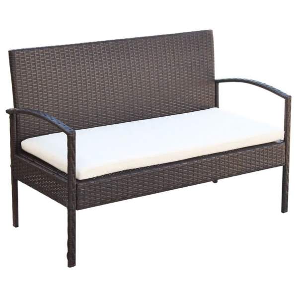  4-tlg. Garten-Lounge-Set mit Auflagen Poly Rattan Braun