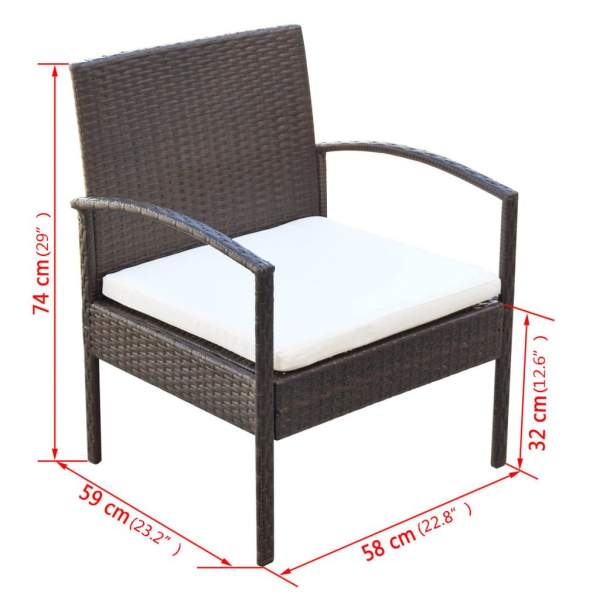  4-tlg. Garten-Lounge-Set mit Auflagen Poly Rattan Braun