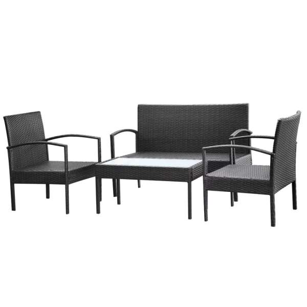  4-tlg. Garten-Lounge-Set mit Auflagen Poly Rattan Schwarz