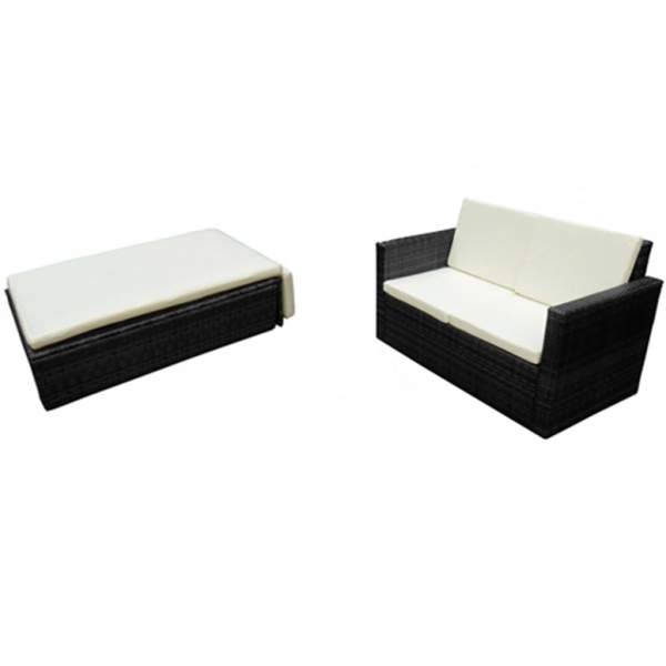  2-tlg. Garten-Lounge-Set mit Auflagen Poly Rattan Schwarz