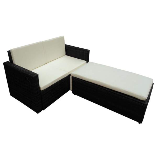  2-tlg. Garten-Lounge-Set mit Auflagen Poly Rattan Schwarz