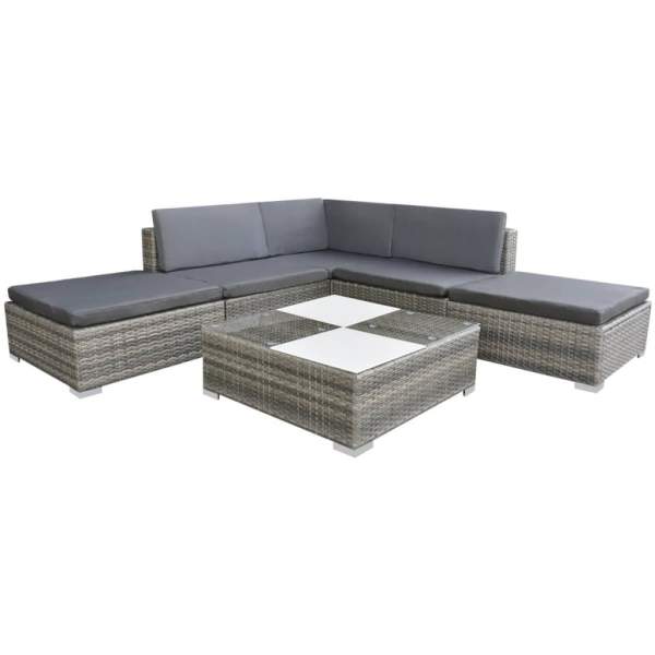  6-tlg. Garten-Lounge-Set mit Auflagen Poly Rattan Grau