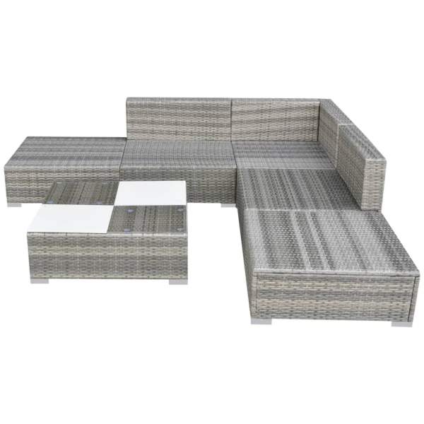  6-tlg. Garten-Lounge-Set mit Auflagen Poly Rattan Grau