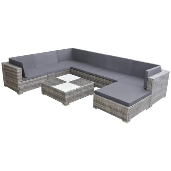  8-tlg. Garten-Lounge-Set mit Auflagen Poly Rattan Grau