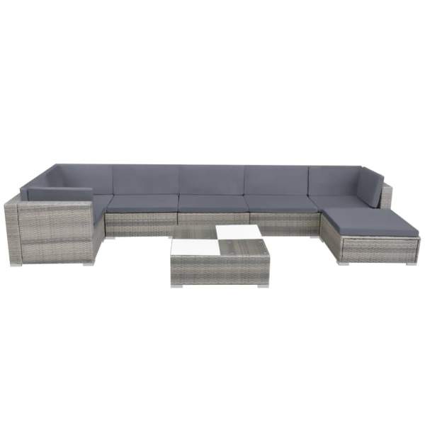  8-tlg. Garten-Lounge-Set mit Auflagen Poly Rattan Grau