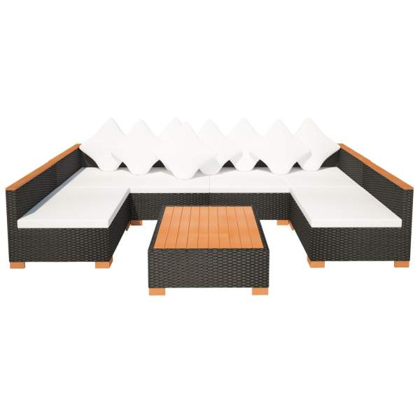  7-tlg. Garten-Lounge-Set mit Auflagen Poly Rattan Schwarz