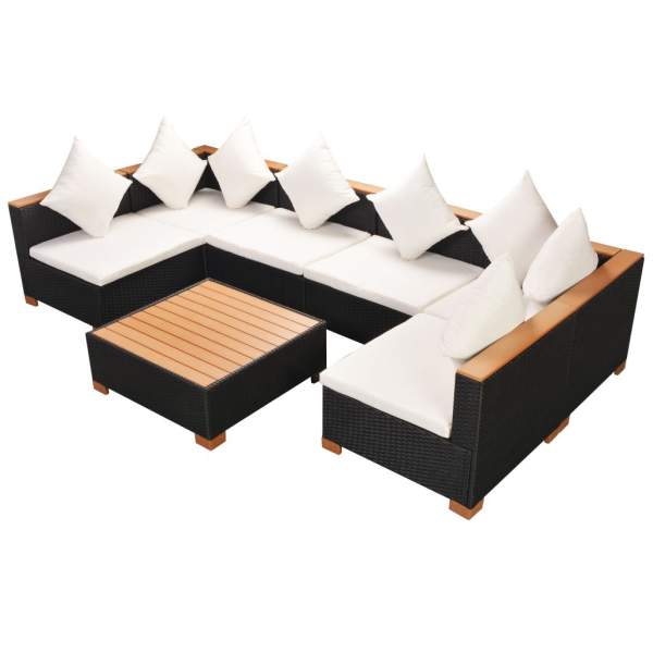 7-tlg. Garten-Lounge-Set mit Auflagen Poly Rattan Schwarz
