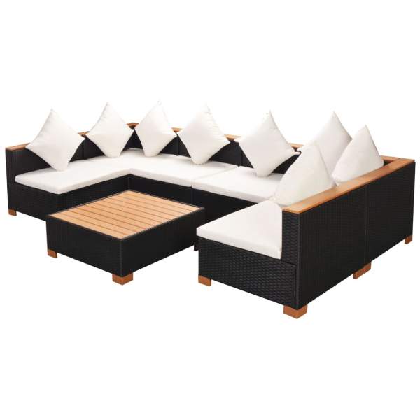  7-tlg. Garten-Lounge-Set mit Auflagen Poly Rattan Schwarz