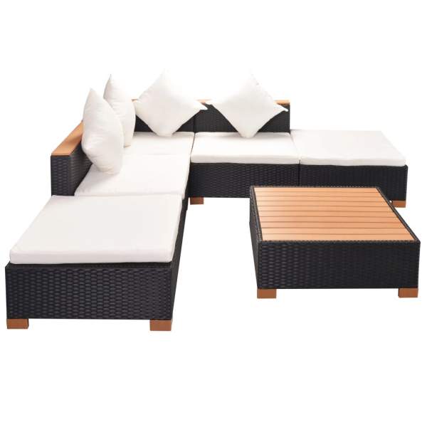  6-tlg. Garten-Lounge-Set mit Auflagen Poly Rattan Schwarz