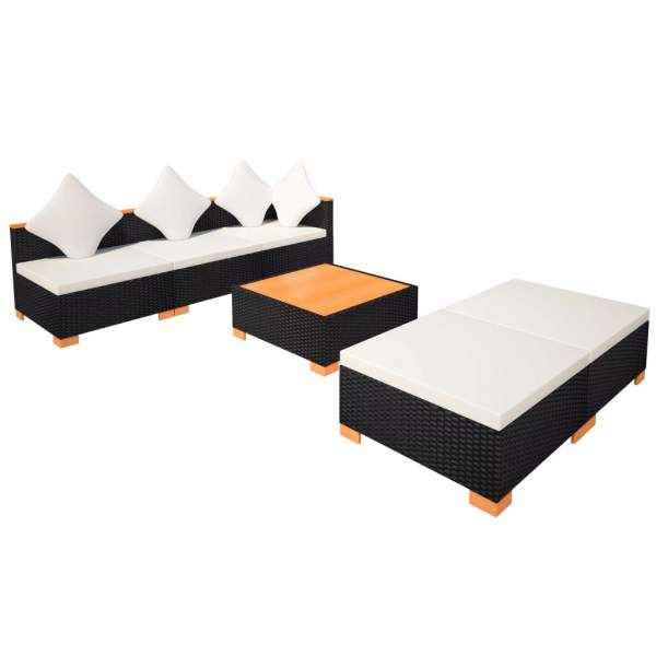  6-tlg. Garten-Lounge-Set mit Auflagen Poly Rattan Schwarz