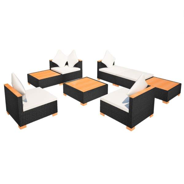  8-tlg. Garten-Lounge-Set mit Auflagen Poly Rattan Schwarz