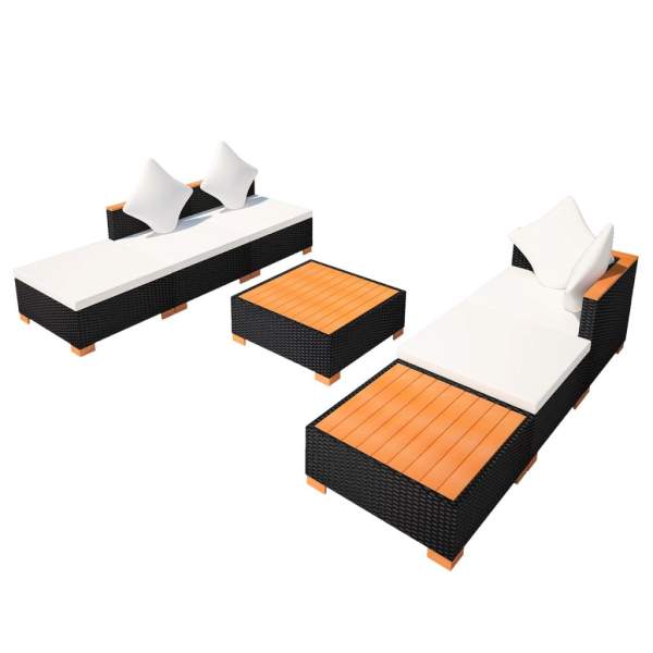  7-tlg. Garten-Lounge-Set mit Auflagen Poly Rattan Schwarz