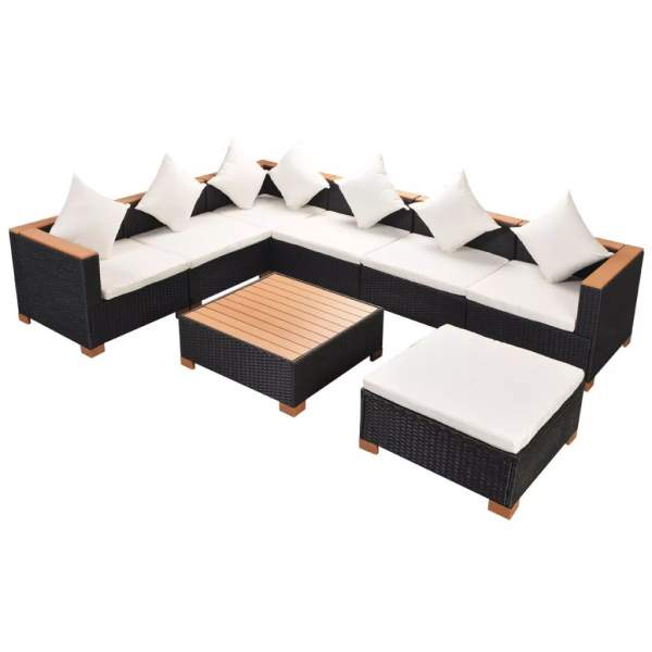  8-tlg. Garten-Lounge-Set mit Auflagen Poly Rattan Schwarz