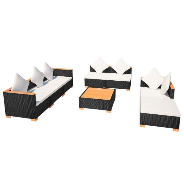  8-tlg. Garten-Lounge-Set mit Auflagen Poly Rattan Schwarz