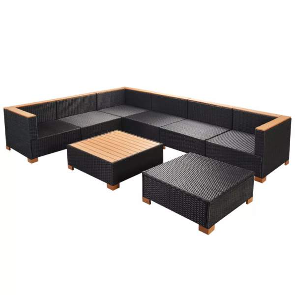  8-tlg. Garten-Lounge-Set mit Auflagen Poly Rattan Schwarz