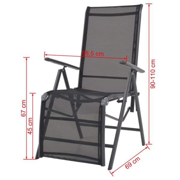  Liegestuhl Aluminium und Textilene Schwarz