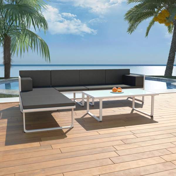  4-tlg. Garten-Lounge-Set mit Auflagen Aluminium Schwarz