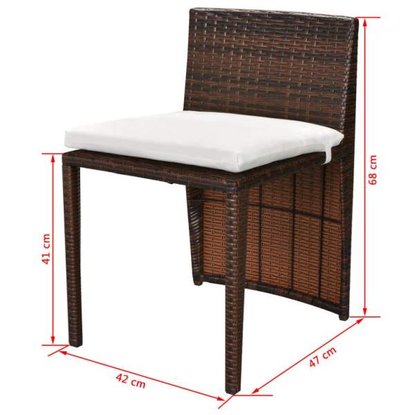  3-tlg. Bistro-Set mit Auflagen Poly Rattan Braun