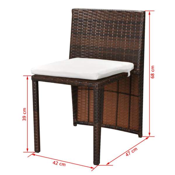  3-tlg. Bistro-Set mit Auflagen Poly Rattan Braun