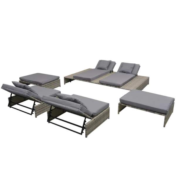  5-tlg. Garten-Lounge-Set mit Auflagen Poly Rattan Grau