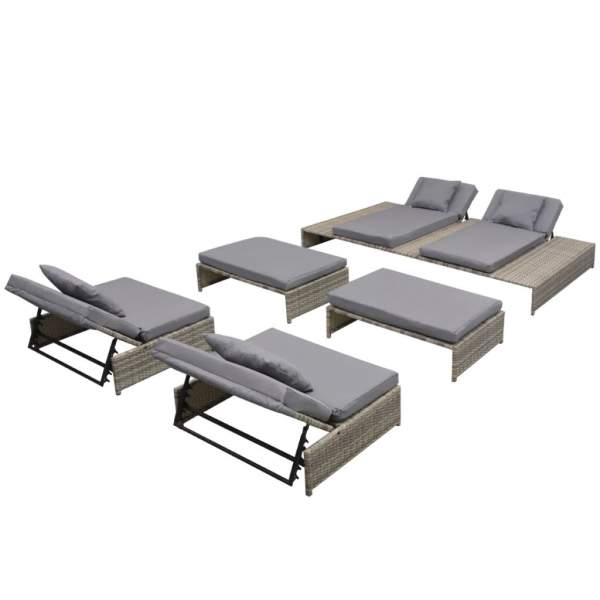  5-tlg. Garten-Lounge-Set mit Auflagen Poly Rattan Grau