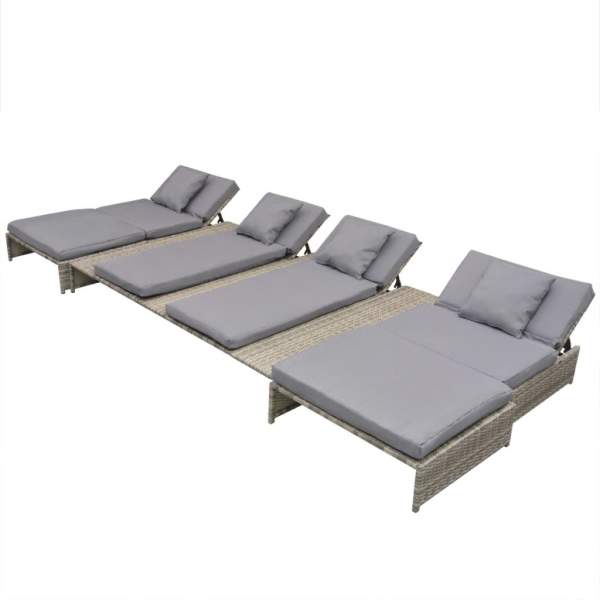  5-tlg. Garten-Lounge-Set mit Auflagen Poly Rattan Grau