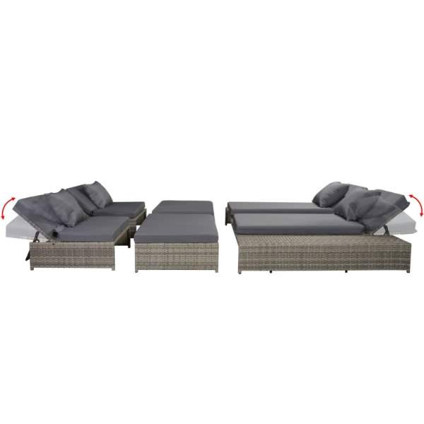  5-tlg. Garten-Lounge-Set mit Auflagen Poly Rattan Grau