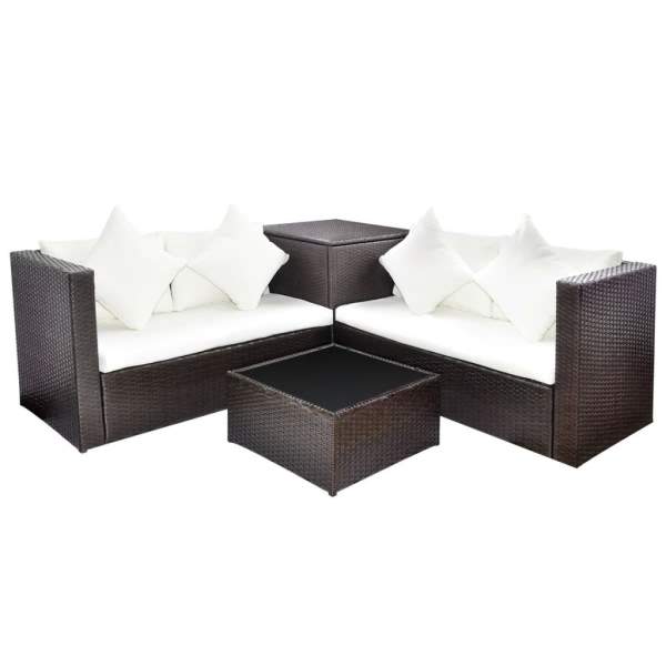  4-tlg. Garten-Lounge-Set mit Auflagen Poly Rattan Braun