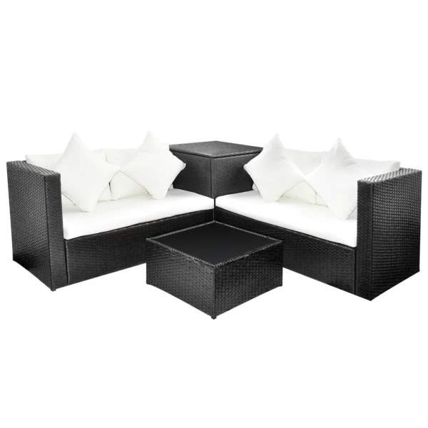  4-tlg. Garten-Lounge-Set mit Auflagen Poly Rattan Schwarz