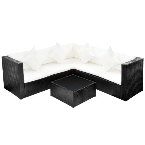  4-tlg. Garten-Lounge-Set mit Auflagen Poly Rattan Schwarz