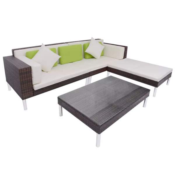  4-tlg. Garten-Lounge-Set mit Auflagen Poly Rattan Braun