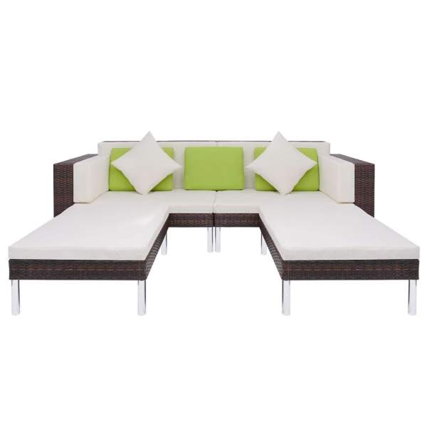  4-tlg. Garten-Lounge-Set mit Auflagen Poly Rattan Braun