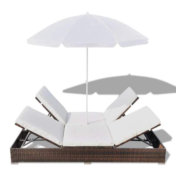  Outdoor-Loungebett mit Sonnenschirm Poly Rattan Braun