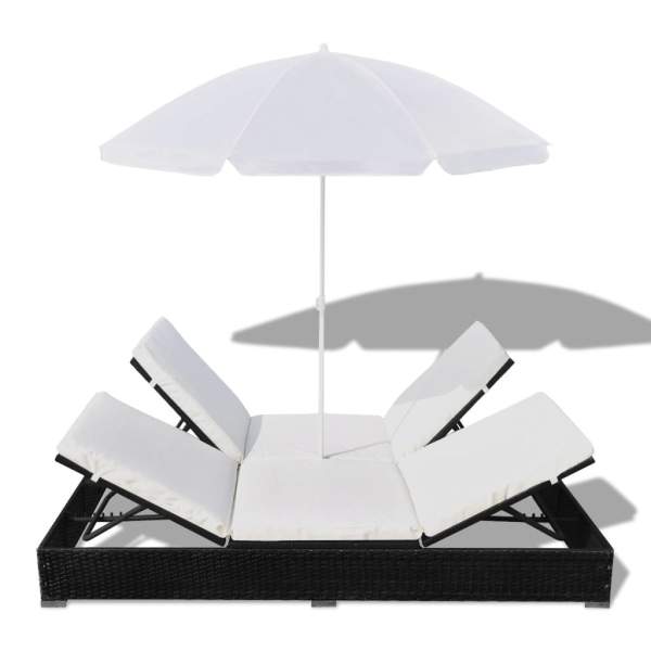  Outdoor-Loungebett mit Sonnenschirm Poly Rattan Schwarz