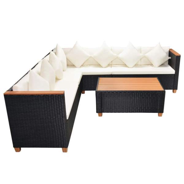  5-tlg. Garten-Lounge-Set mit Auflagen Poly Rattan Schwarz