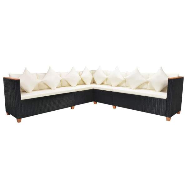  5-tlg. Garten-Lounge-Set mit Auflagen Poly Rattan Schwarz