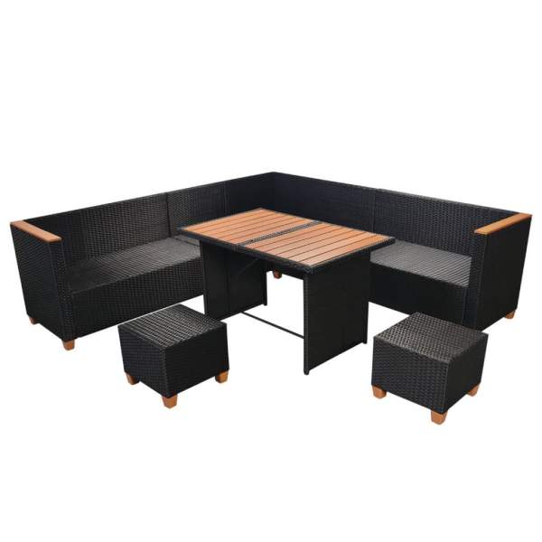  7-tlg. Garten-Lounge-Set mit Auflagen Poly Rattan Schwarz