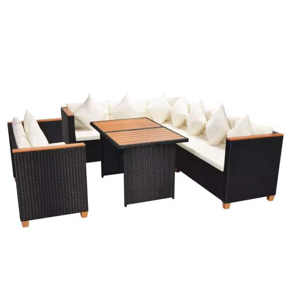  5-tlg. Garten-Lounge-Set mit Kissen Poly Rattan Schwarz