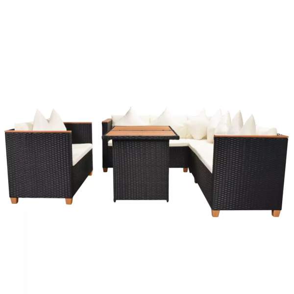  5-tlg. Garten-Lounge-Set mit Kissen Poly Rattan Schwarz