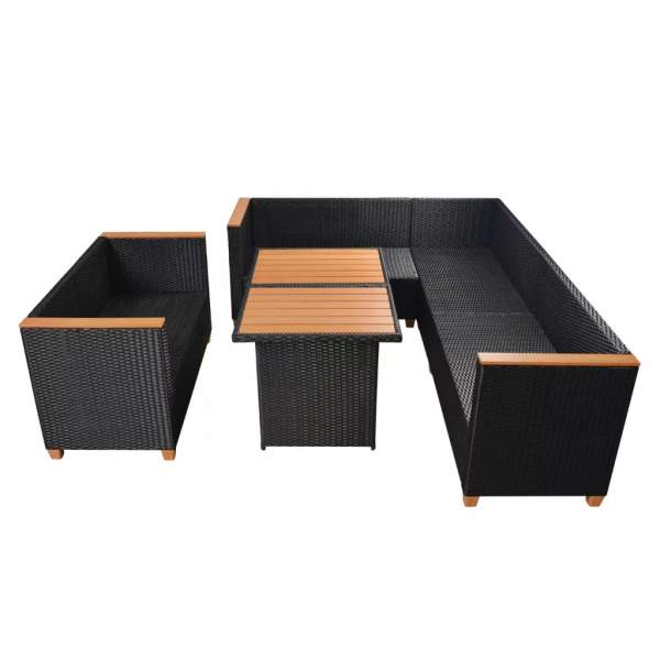  5-tlg. Garten-Lounge-Set mit Kissen Poly Rattan Schwarz