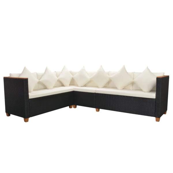  5-tlg. Garten-Lounge-Set mit Kissen Poly Rattan Schwarz