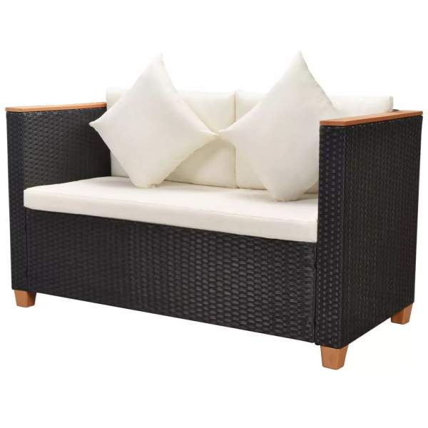  5-tlg. Garten-Lounge-Set mit Kissen Poly Rattan Schwarz
