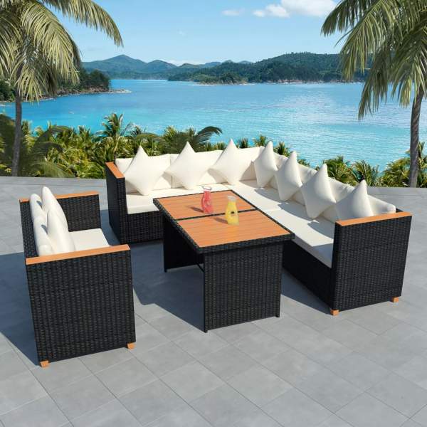  5-tlg. Garten-Lounge-Set mit Kissen Poly Rattan Schwarz
