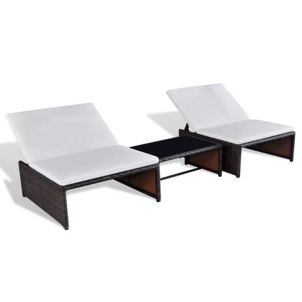  Outdoor-Lehnstühle 2 Stk. mit Tisch Braun Poly Rattan