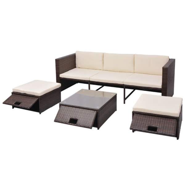  4-tlg. Garten-Lounge-Set mit Auflagen Poly Rattan Braun